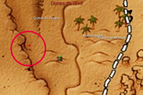 Position du Camp d'Aen la Lame du Désert, aux Dunes de l'Exil