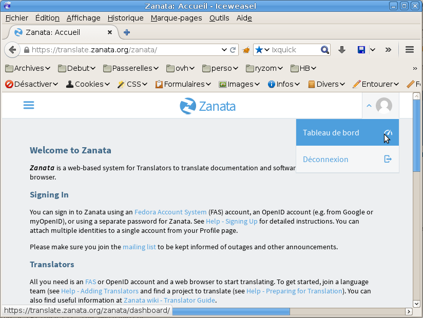 Page d'accueil de Zanata.org