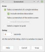 GIMP interface to take screenshot